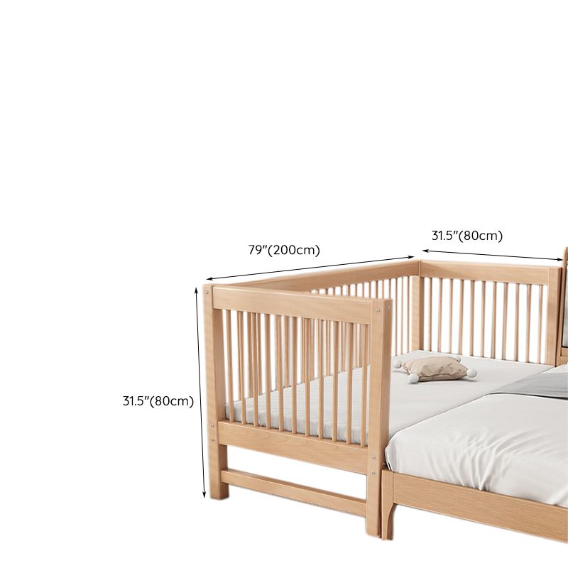 Solid Wood Nursery Crib in Natural Nursery Bed with Guardrails