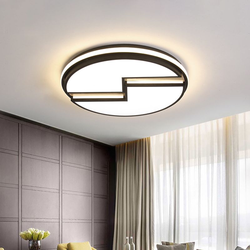 Acrylic Round Cracked Flush Mount Lamp Minimalist LED Black Ceiling Light in White/3 Color Light for Bedroom