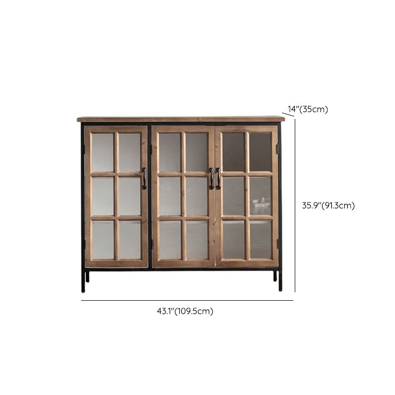 Traditional Pine Curio Cabinet Glass Doors Display Stand with Doors