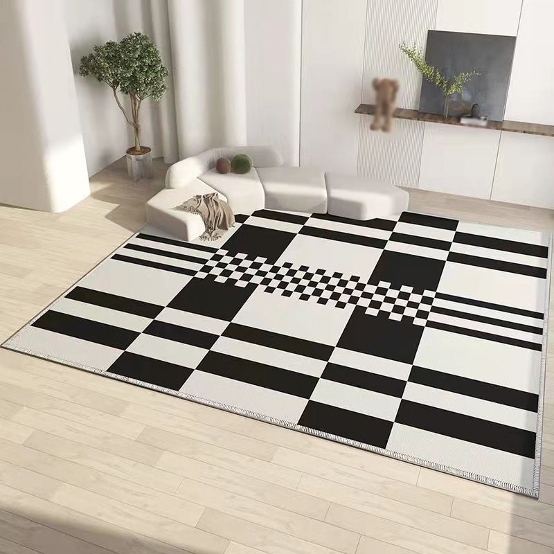 Black Modern Rug Polyester Pattern Rug Washable Rug for Living Room