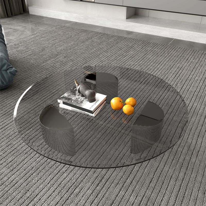 Glass Single Coffee Table Tropical Round Cocktail Table with 3 Legs