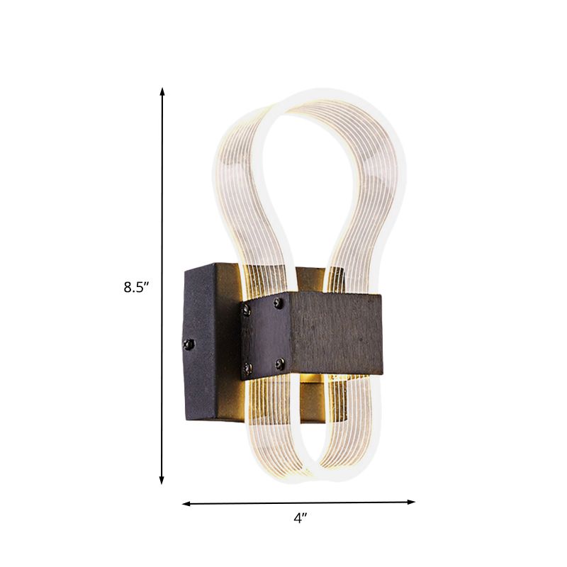 Cuboid Metal Sconce Lighting Modern LED Black Wall Lamp with Arc Ring Acrylic Shade in White/Warm Light