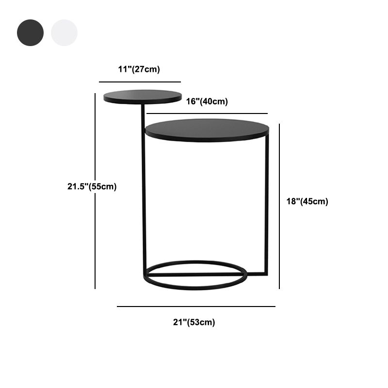 Mid-Century Modern Iron 2-Tier Side Table in Black and White
