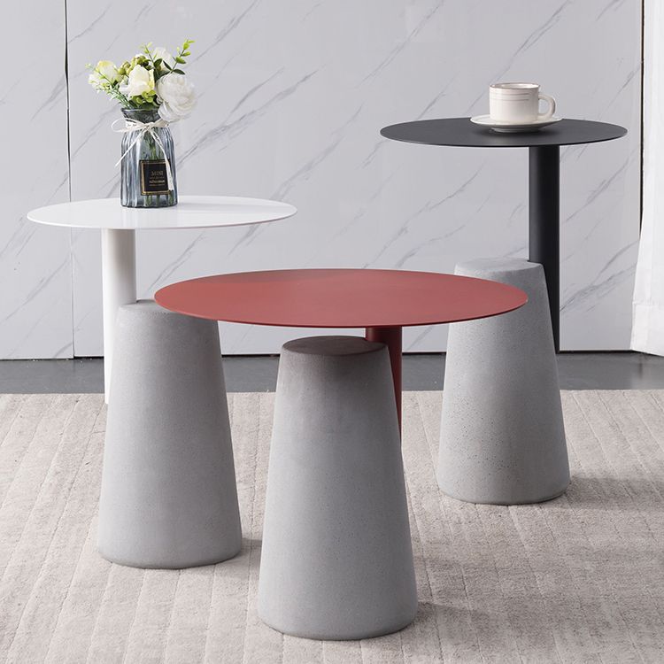 Round Iron Top End Table Concrete Pedestal Sofa Side Accent Table