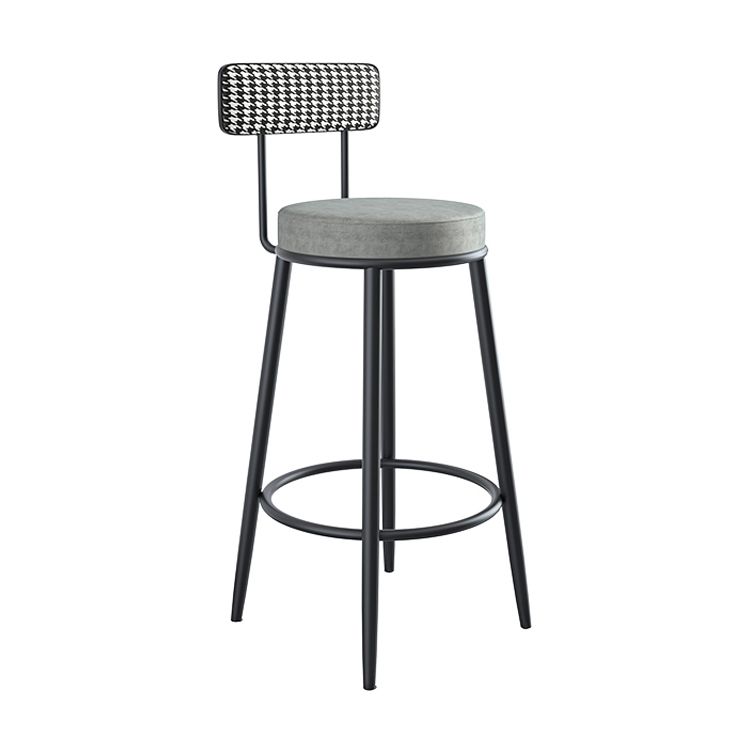 Modern Armless Backrest Counter Stool Iron Kitchen Bar Stool with Pedal and Cushion