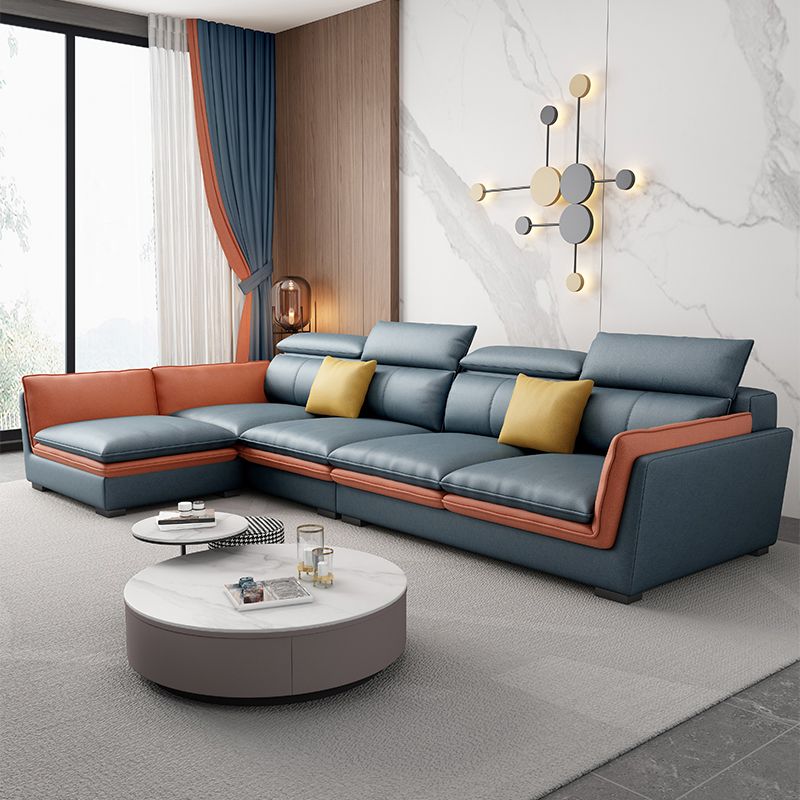 Faux Leather Sectional with Flared Arm for Four People 133.86" Wide