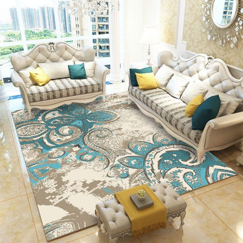 Casual Digital Print Floral Rug Multi-Color Modern Rug Polyester Stain Resistant Anti-Slip Backing Washable Carpet for Great Room