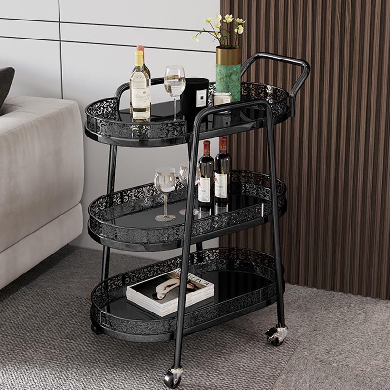 Contemporary Oval Glass Prep Table 32.28"H Rolling Prep Table for Dining Room