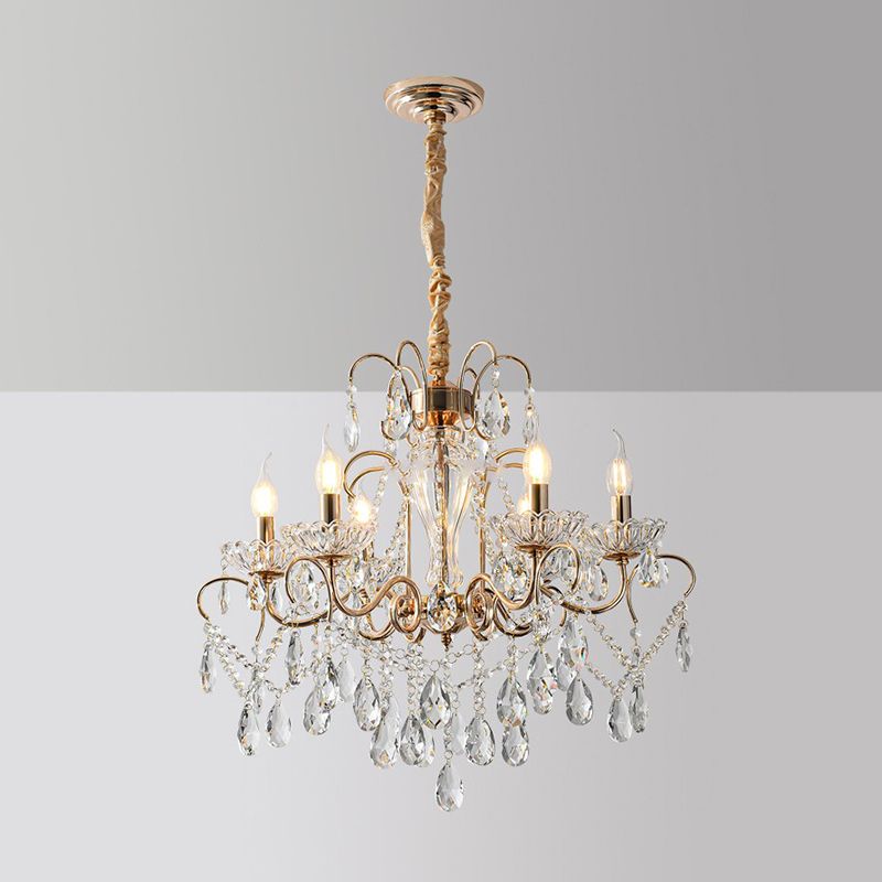 Candle Chandelier Light Fixtures American Style Multi-Head Suspension Pendant Lamps with Crystal