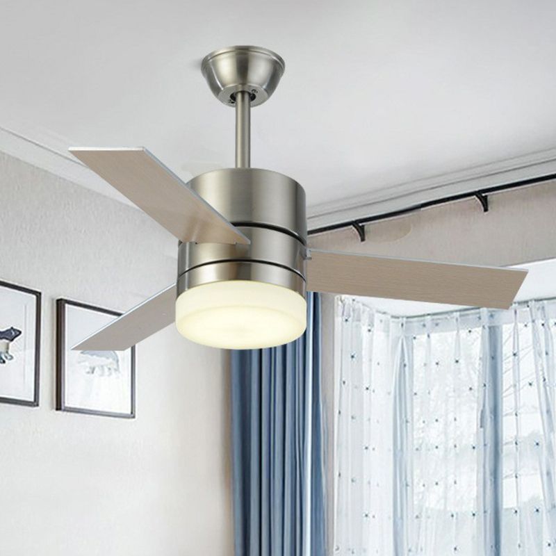 Drum Shaped Bedroom Hanging Fan Light Countryside Metal 36" Wide LED Nickel Semi Flush, 3 Blades