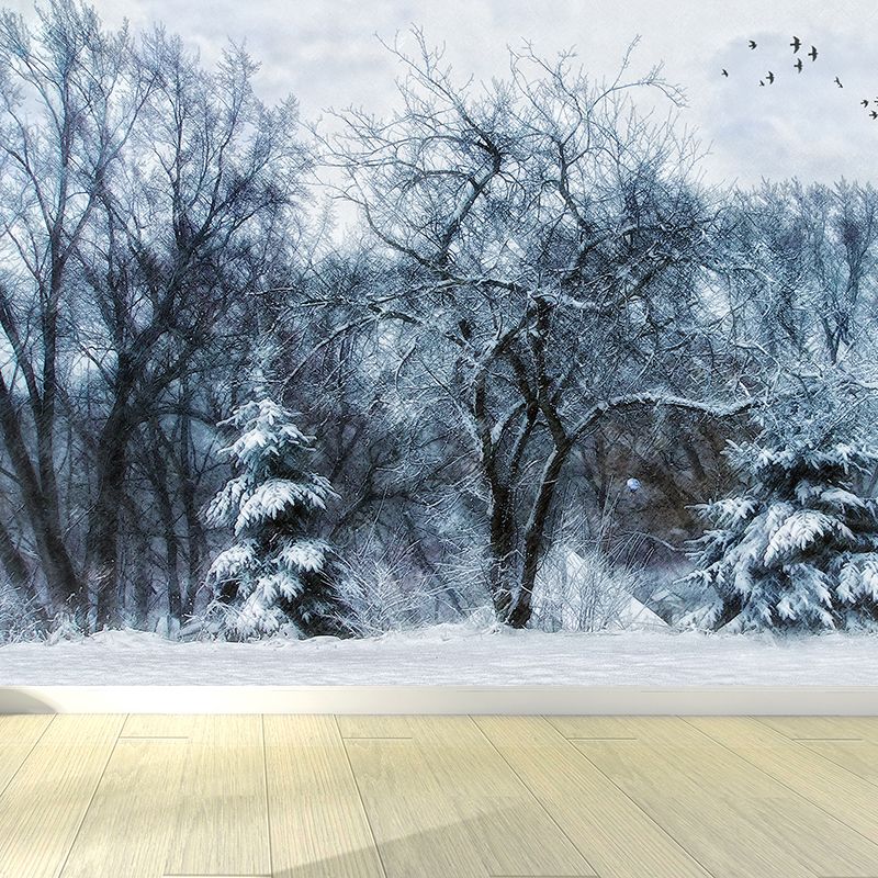 Winter Withered Trees Mural Wallpaper Modern No-Woven Fabric Wall Decor in White