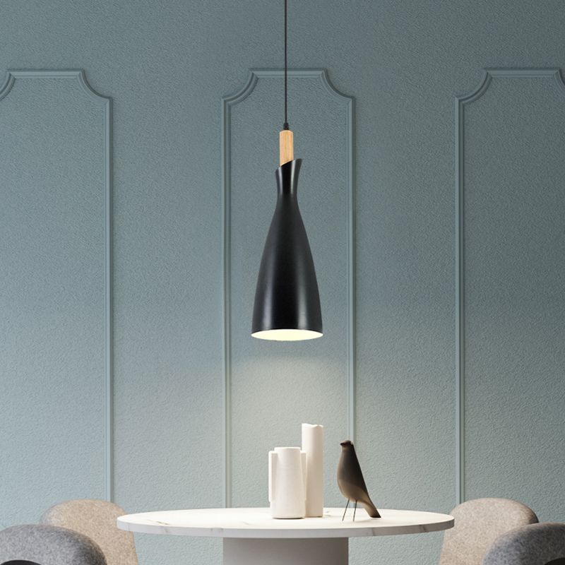 Tapered Kitchen Hanging Pendant Light Metal 1 Head Minimalist Down Lighting in Black/White/Grey