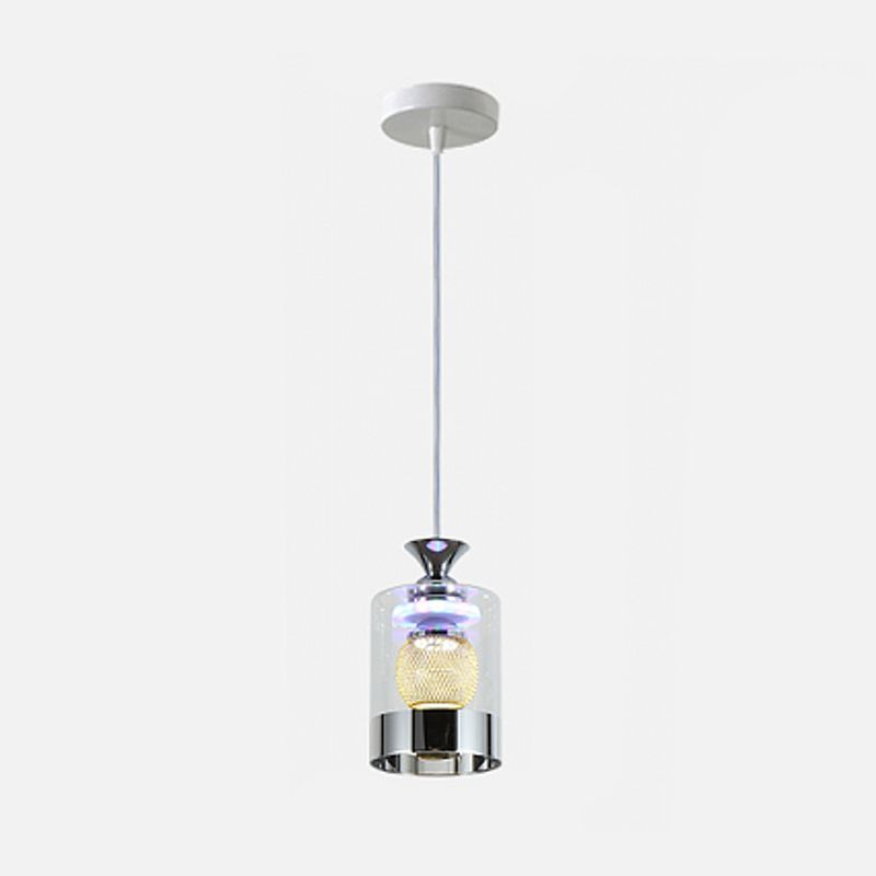 Moderne cilindrische hanglamp Licht bevestiging helder glas eetkamer ophanging licht in zilver