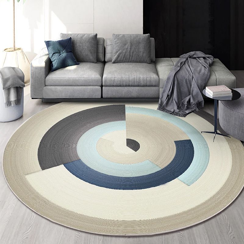 Navy Modern Rug Polyester Circle Rug Stain Resistant Rug for Living Room