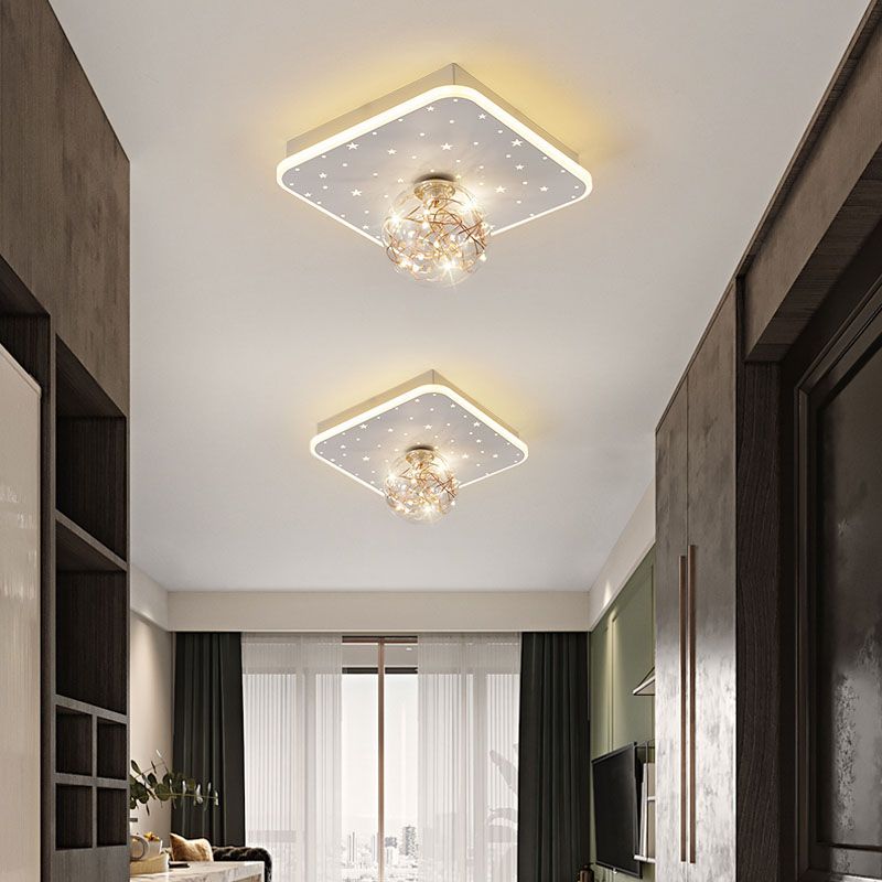 Nordic Style Geometric Ceiling Light Glass Gypsophila Flush Mount Light for Bedroom