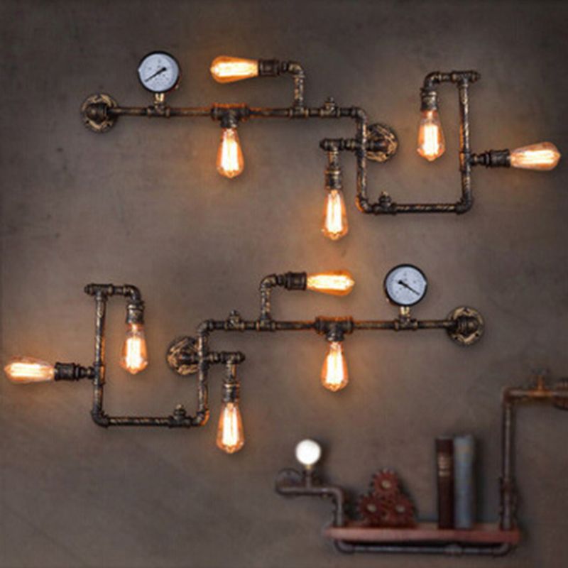 Industrial Retro Water Pipe Wall Mounted Light Fixture Metal Sconce Lights