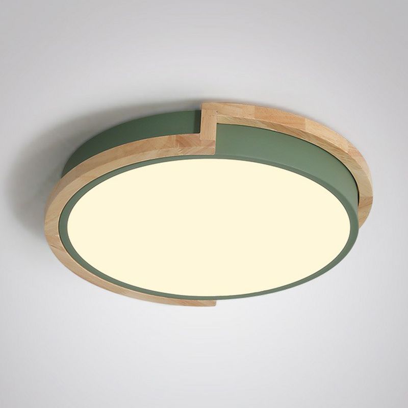 Circular LED Flush Mount Minimalist Acrylic Living Room Flushmount Ceiling Light with Wooden Frame