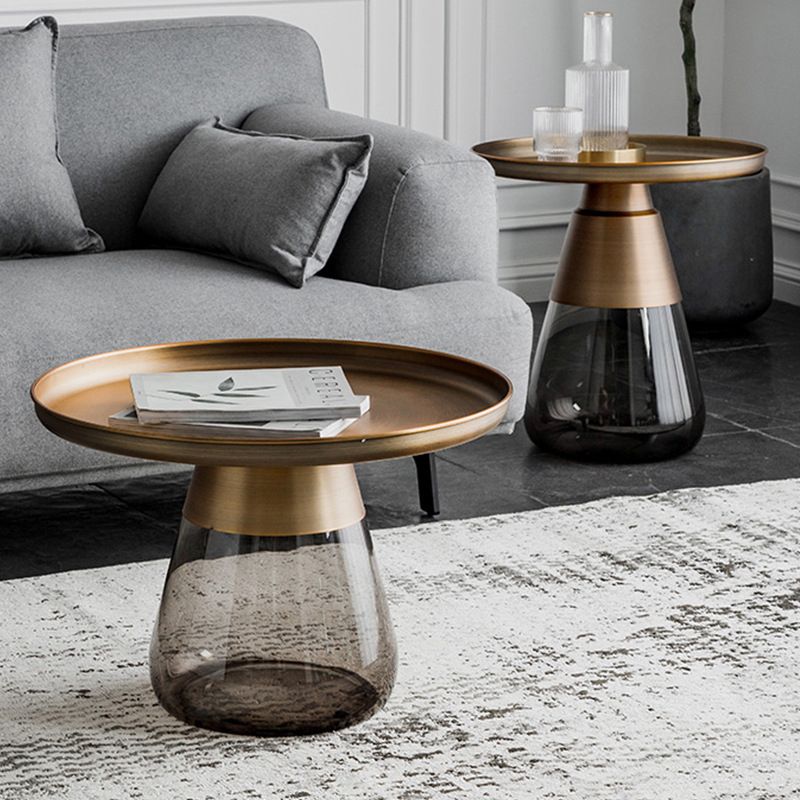 Mid-Century Modern Pedestal Glass Round Storage Single Coffee Table