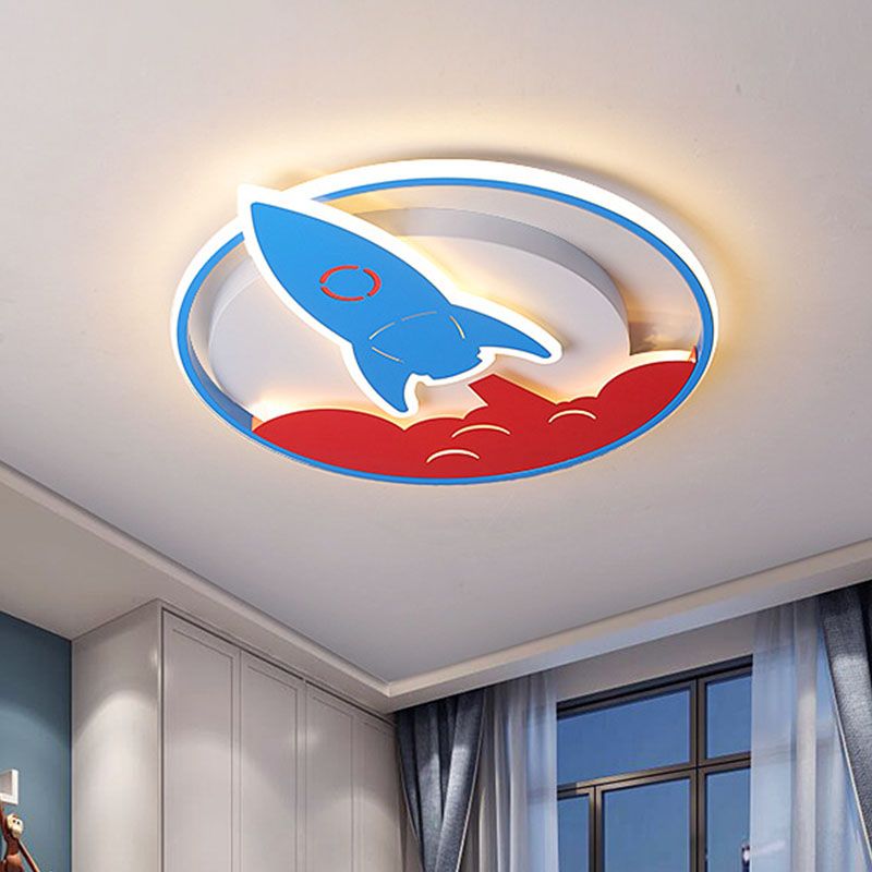 Acrylic Rocket Flush-Mount Light Fixture Kids 16"/19.5" W LED Blue Flushmount Ceiling Lamp for Boys Bedroom