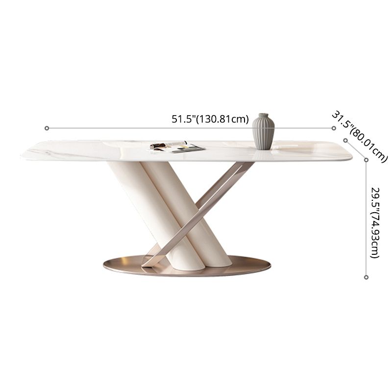 Modern Style Sintered Stone Dining Table with White Fixed Table and Trestle Base