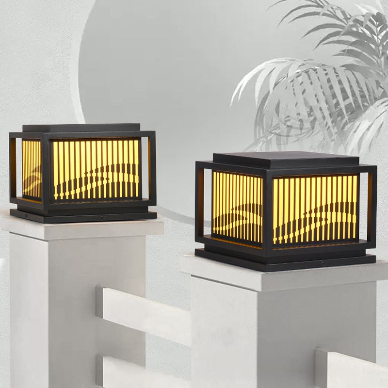 Metal Rectangle Shape Waterproof Pillar Lamp Modern 1 Light Outdoor Light in Black