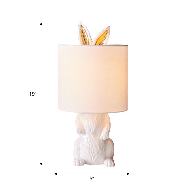 Tavolo a forma di coniglio in resina leggera stile da comodino a 1 lucciola lampada notturna in bianco