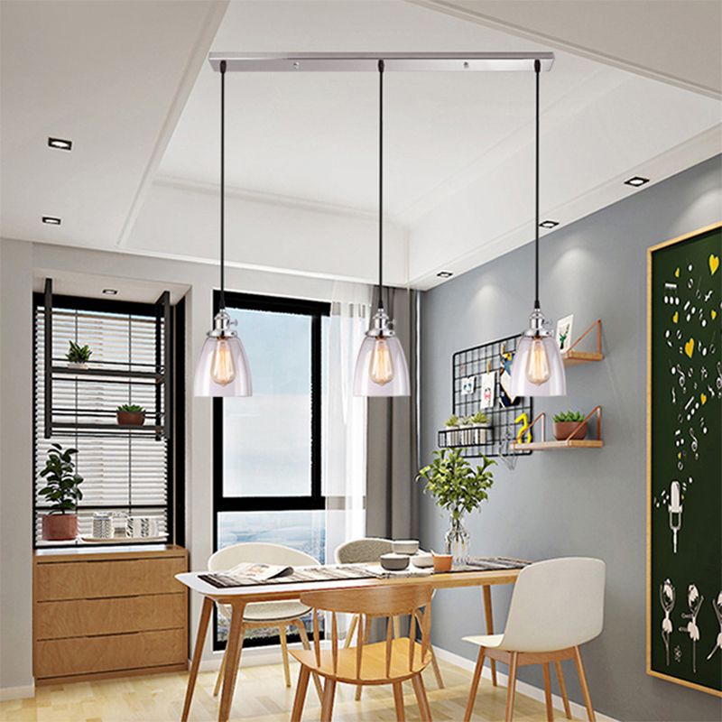 3 Lights Multiple Hanging Light Industrial Conical Clear Glass Pendant Lighting in Chrome
