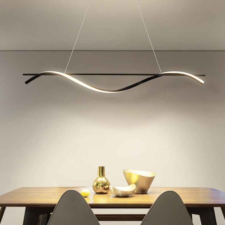 1 Light Linear Island Lights Contemporary Metal Island Chandelier with Acrylic Shade