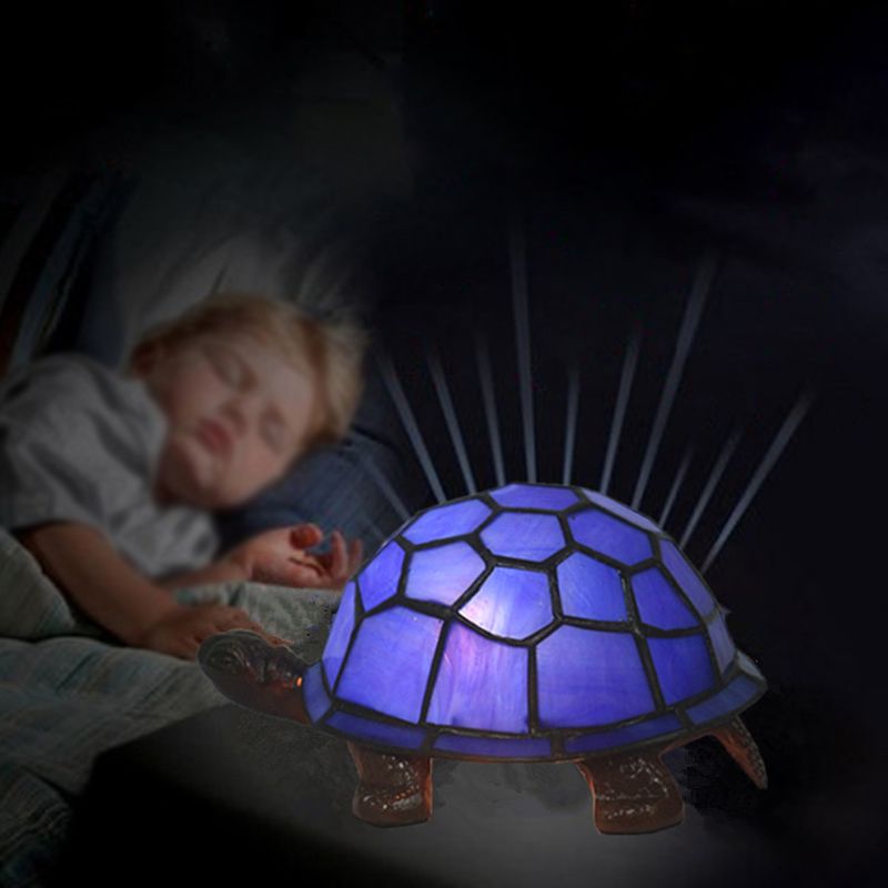1 Bulb Turtle Shaped Table Lamp Baroque Stained Art Glass Night Light for Children Bedroom