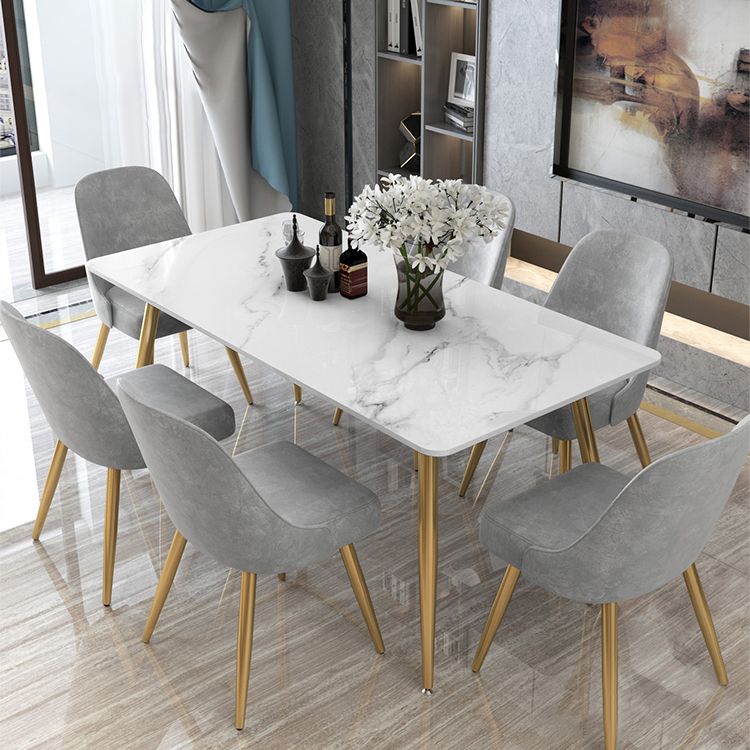 Glam Sintered Stone Küche Esstisch Weiß Rechteck Form Esstisch mit 4 Beinen Basis