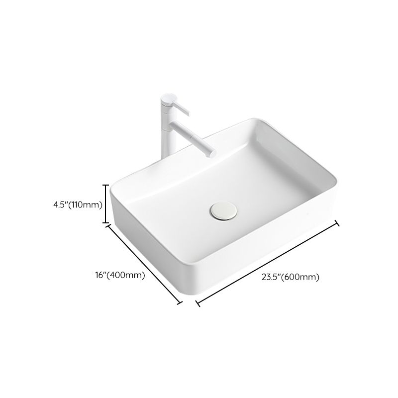 Modern Bathroom Sink Porcelain Rectangular Vessel Bathroom Sink with Pop-Up Drain