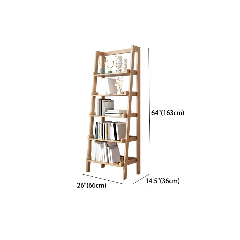 Modern Style Bookcase Rubber Wood Open Back Ladder Bookshelf for Home Office