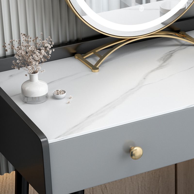 Modern Compact Makeup Vanity 1/2 Drawers Dressing Table with Padded Stool