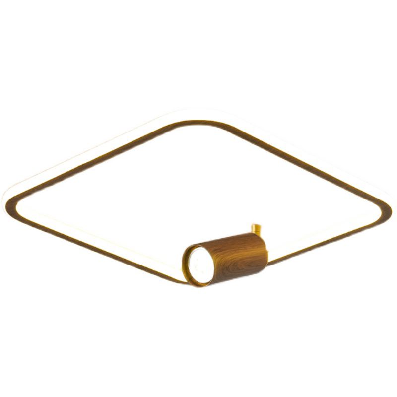 Squared Wood LED Flush Mount Modern Flush Bedroom Ceiling Lights with Spotlight