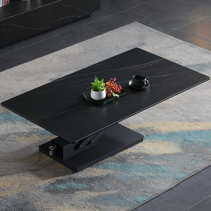 Modern Solid Color Metal Single Foot Base Slate Square Coffee Table