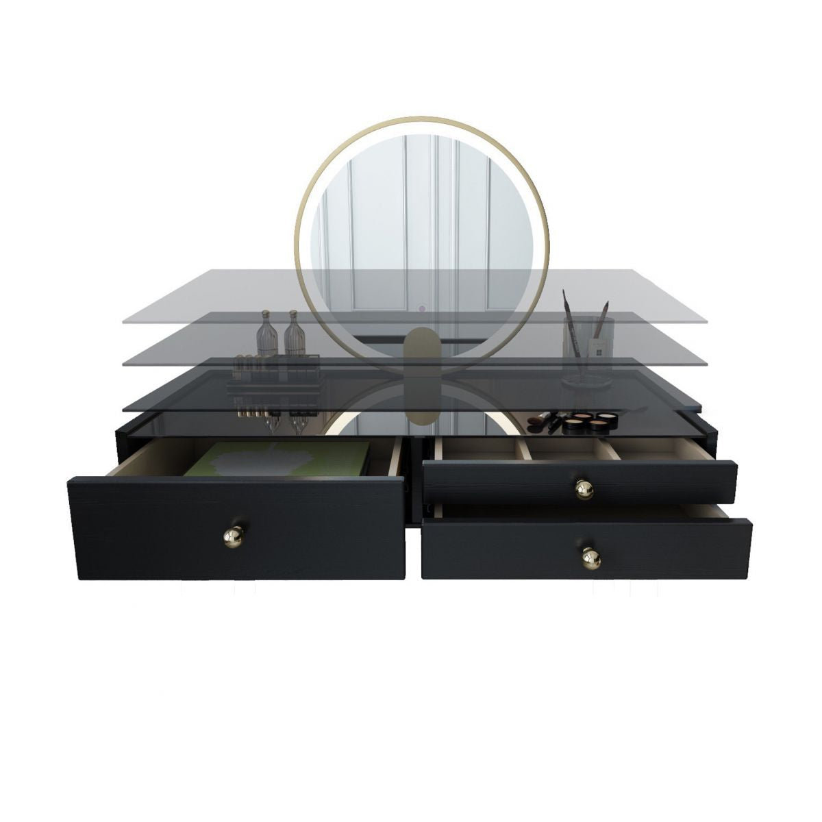 Scandinavian Lighted Mirror Makeup Vanity Desk in Wood Vanity Dressing Table Set