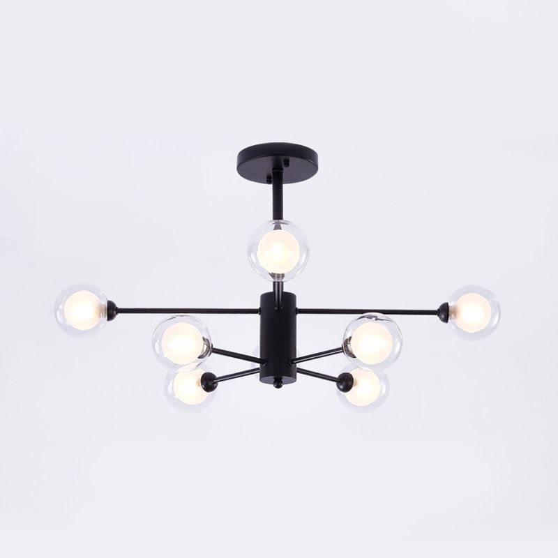 Black Crossed Lines Chandelier Light Contemporary 7 Lights Clear Glass Hanging Ceiling Light