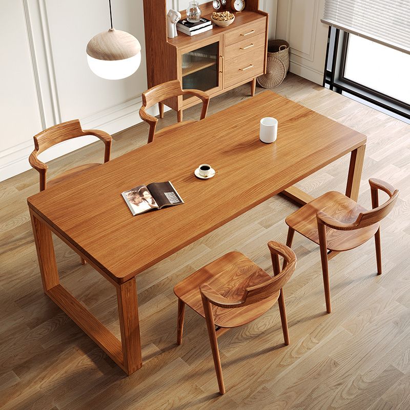 Modern Rectangle Counter Dining Table Trestle Solid Wood Natural Dining Site Table