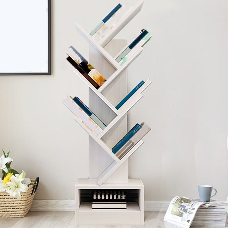 Modern Wood Bookshelf Geometric Closed Back Bookcase in Burnish