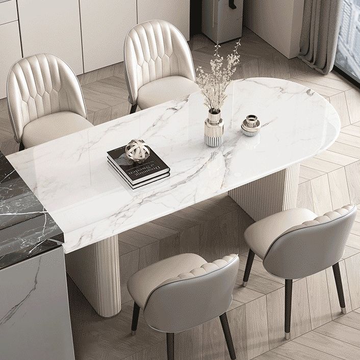 Tavolo da pranzo moderno in pietra sinterizzata con doppio piedistallo per sala da pranzo