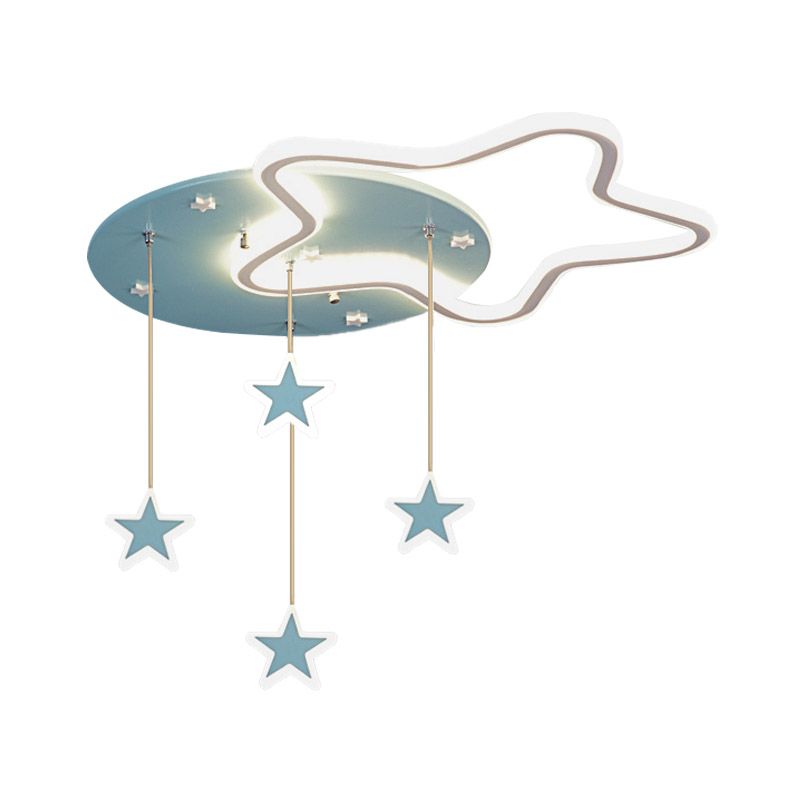 Star/Cloud/Loving Heart LED Ceiling Flush Kids Acrylic Children Bedroom Flush Mount Lamp with Drape in Pink/Blue