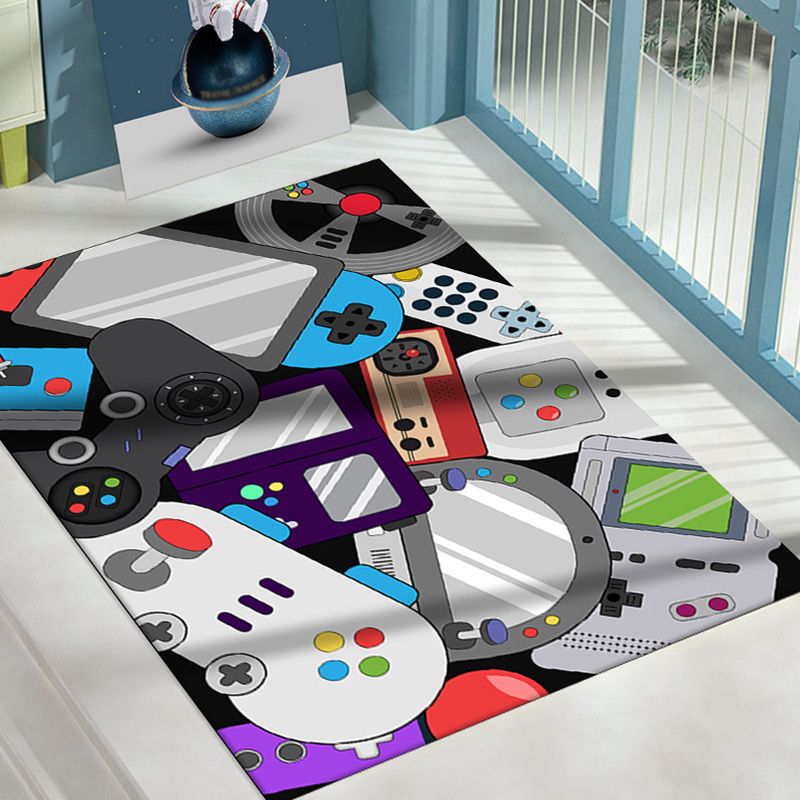 Gray Game Controllers Rug Polyester Modern Rug Washable Rug for Home Decor