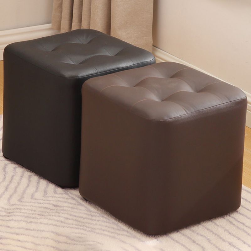 Mid-Century Modern Pouf Ottoman PU Leather Upholstered Tufted Solid Color Square Ottoman