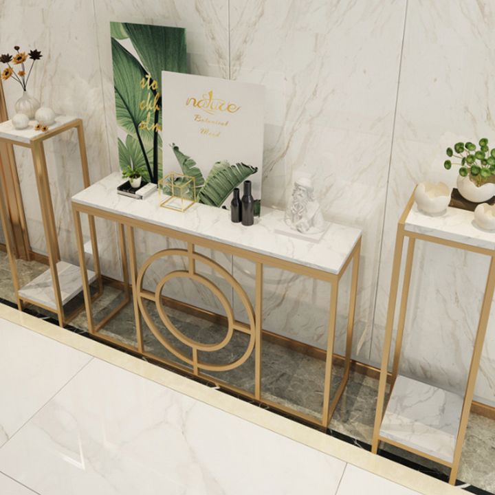 Modern Marble Console Sofa Table Rectangle Iron End Table for Hall