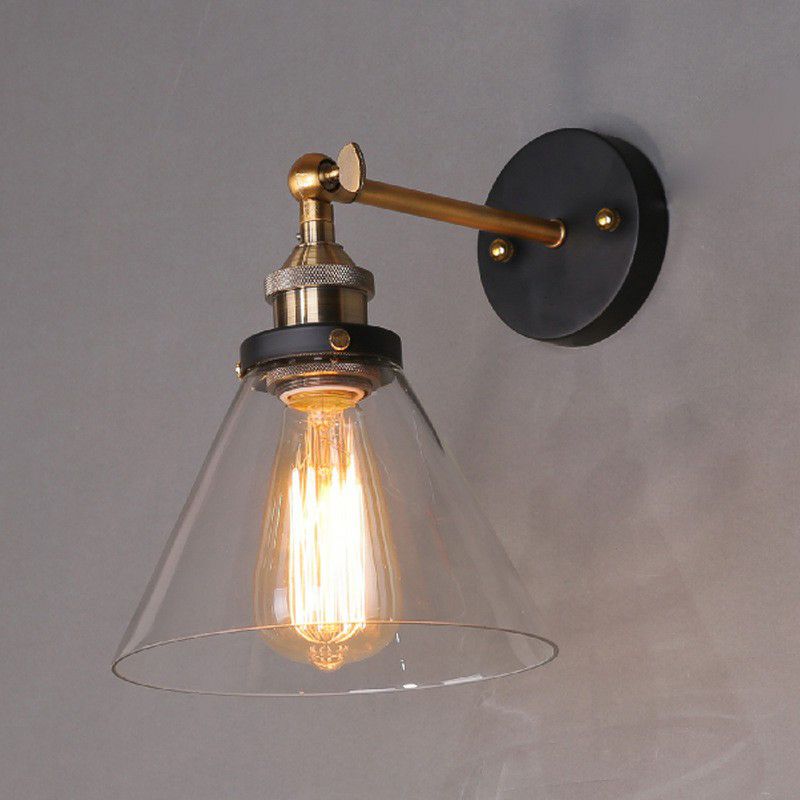 Conical Shaded Clear Glass Wall Lighting Antique Single-Bulb Corridor Wall Lighting