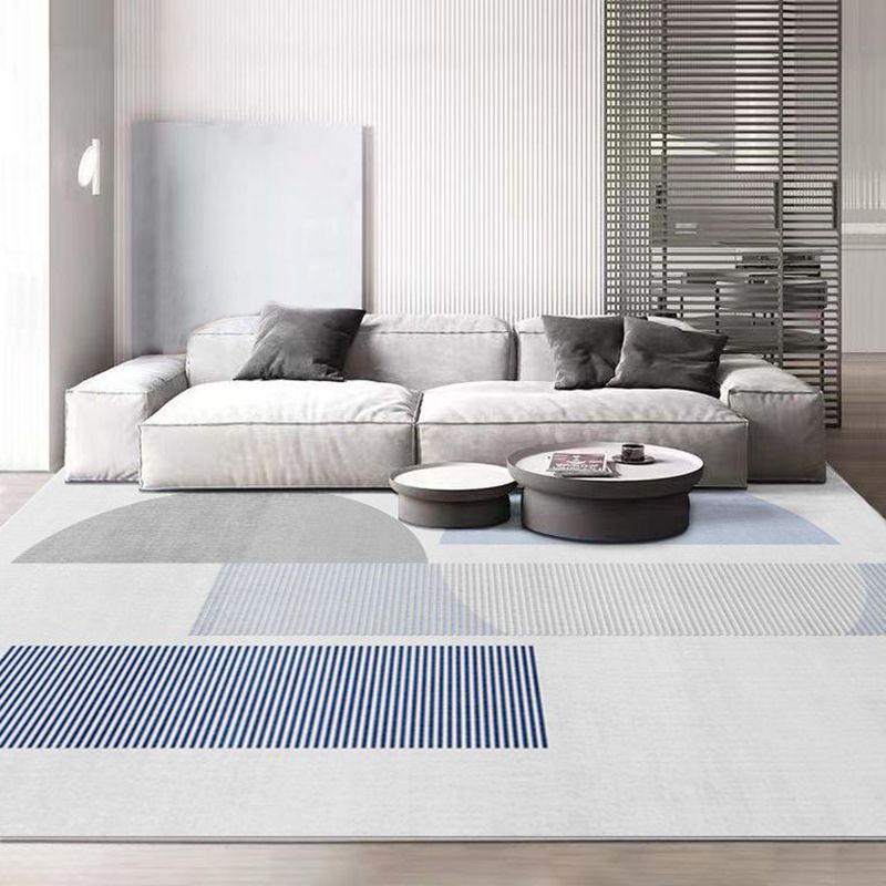 Light Gray Modern Rug Streak Polyester Rug Washable Rug for Living Room