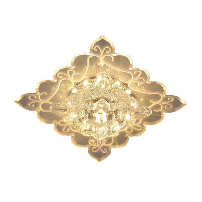 Plafonnier encastré carré pour entrée, luminaire encastré contemporain à LED en cristal transparent