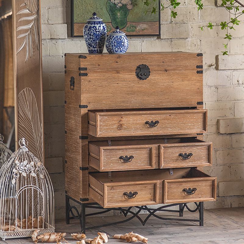 Brown Accent Cabinet Wood and Metal Chest with Storage Drawers