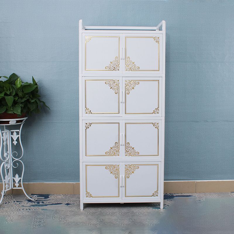 White Aluminum Frame Sideboard Tempered Glass Top Cupboard for Kitchen