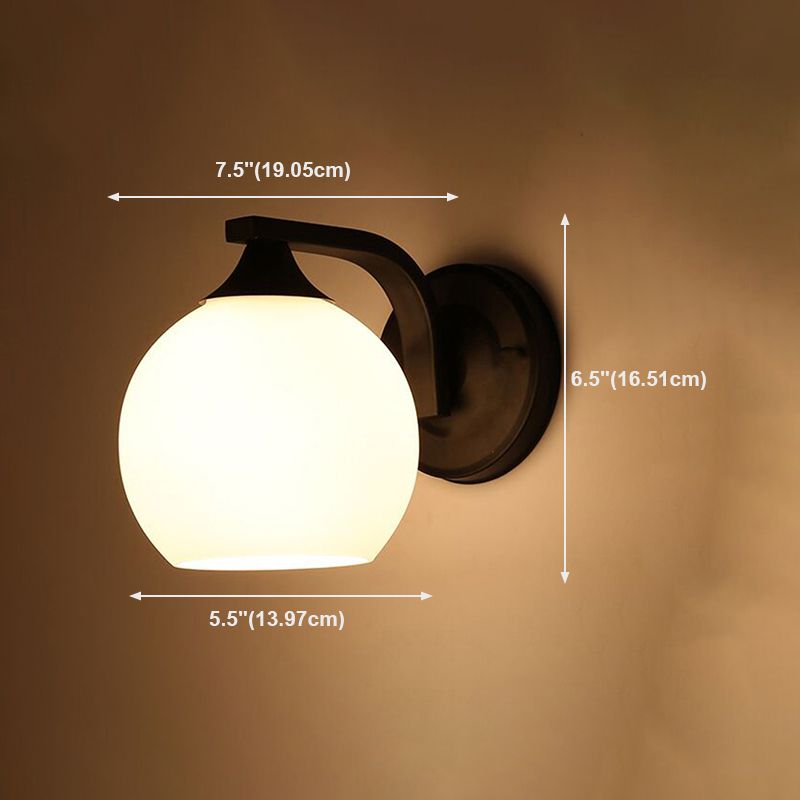 Black Domed Wall Lamp Modern 1-Light White Glass Wall Mounted Light for Stairs